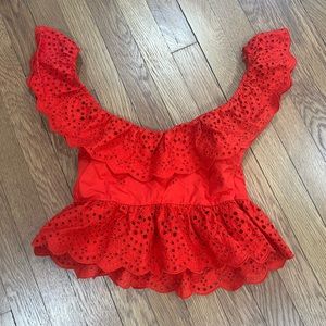 Zara Red Eyelet Crop Top Open Back